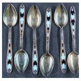 Six Silver & Enamel Demitasse Spoons; (Marked 875