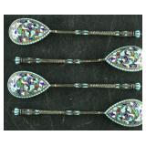 Four Cloisonne Enamel Gilding Spoons; (Marked 84 M