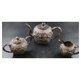 Ornate 3-Piece Chinese Silver Tea Set with Embosse