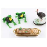 Art Glass Frogs & Limoges Patch Boxes