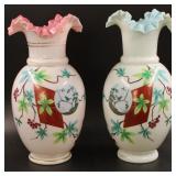 Two 12" Pink & Light Blue Bristol Vases