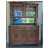 French Louis XVI Style Carved Oak Marble Top Buffe