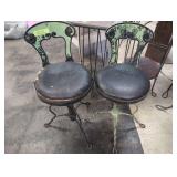 Pair of Cast Iron Base Swivel Bar Stools with Padd
