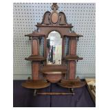 Victorian Eastlake Walnut Wall Mirror with Shelves