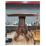 Wooden Pedestal Accent Table with Casters