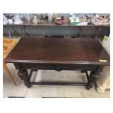 Antique Renaissance Revival Carved Library Table w