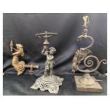 Collection of Three Figural Metal Gas Light Bases