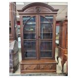 Large Walnut Bookcase with Glass Doors and Base Dr