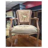Carved Wood Armchair with Floral Needlepoint Uphol