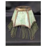 Slag Glass Lamp Shade with Metal Frame and Beaded