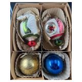 Set of Four Blown Glass Christmas Tree Ornaments w