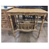 Stained Wood Side Table with Integrated Magazine R