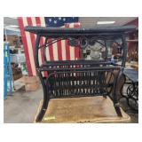 Black Wicker and Bamboo Side Table with Integrated