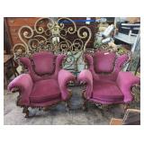 Pair of Rococo Revival Carved Wood Armchairs with