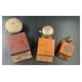 Lot of Three Wooden Wall Mount Electric Door Bells