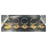 Set of Five Brass Wall Mount Ring Brackets with De