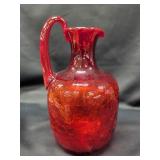Ruby Red Crackle Glass Pitcher