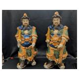 Pair of Chinese Sancai Glazed Pottery Guardian Fig