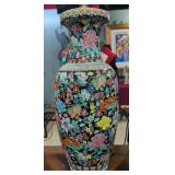 Large Chinese Famille Noire Hundred Flower Vase