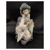 Lladro Japanese Geisha with Parasol Porcelain Figu