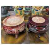Pair of Chinese Carved Wood Stands with Marble Ins