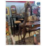 Large African Carved Wood Giraffe Sculpture, 63' T