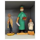 Three Carved Wood Doctor & Surgeon Figures
