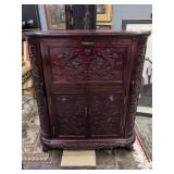 Chinese Carved Hardwood Dragon Bar Cabinet