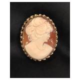 Gold filled and carved shell cameo brooch/pendant