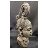 African Carved Stone Female Bust with Top Knot