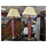 Hand Painted Red Obelisk Table Lamps