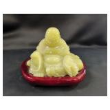 Chinese Carved Hardstone Laughing Buddha on Stand