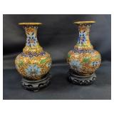 Pair of Chinese Gilt Ground Cloisonne Vases