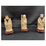 Three Chinese Fu Lu Shou Figural Carvings on Stand