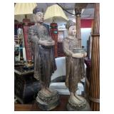 Two Burmese-Style Carved & Painted Standing Monk F