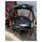 Black Leather Barrel Back Club Armchair with Brass