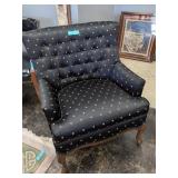 Button-Tufted Upholstered Armchair in Black & Gold