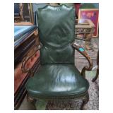 Green Leather Queen Anne Style Armchair