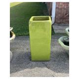 Tall Square Lime Green Glazed Ceramic Planter