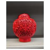 Chinese Red Cinnabar-Style Covered Jar