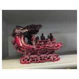 Chinese Carved Red Lacquered Style Figural Landsca
