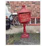 Cast Iron Pedestal Mailbox with Relief Molded Scen