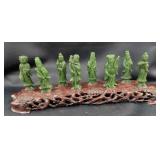 Eight Chinese Carved Green Hardstone Immortals