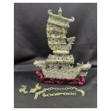 Chinese Carved Hardstone Dragon Boat