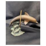 Bronze Dolphin Sculpture on Wave Base