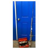 Antique Fly Fishing Pole, Tackle Box & Contents
