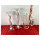 Glass Vase & Candlesticks