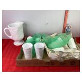 Grape Milk Glass Pitcher & 11 Cups