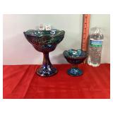 Carnival Glass Blue Pedestal Dishes