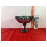 Carnival Glass Blue Pedestal Bowl